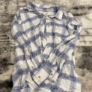 Blue and white button up flannel